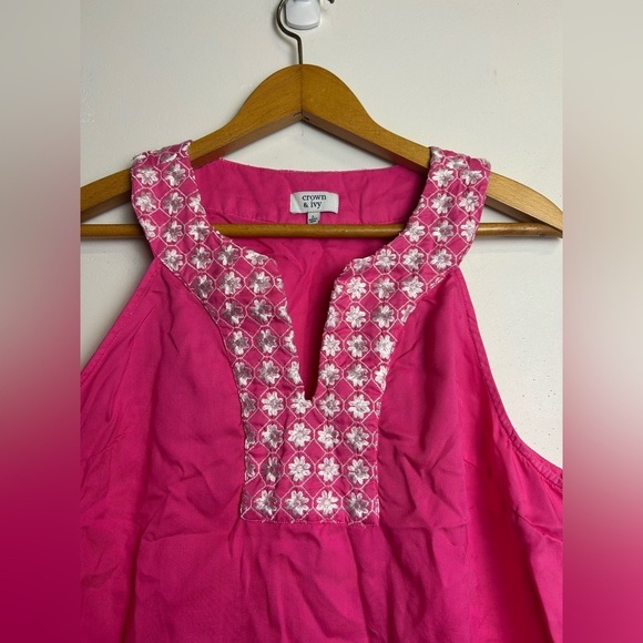 Crow ivy Top Blouse Women L Pink Floral Embroidered Barbiecore Classic Timeless - Picture 3 of 12